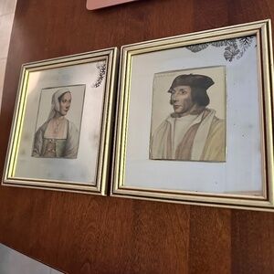 SALE 2 VTG Mirrored Prints Hans Holbein - Tho Eliott Knight & Portrait of a Lady